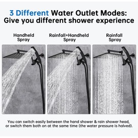 G-Promise All Metal 10 Inches Rainfall Shower Head with Handheld Spray Combo, 3 Settings Diverter, Adjustable Extension Arm with Lock Joints, 71 Inches Stainless Steel Hose (Matte Black)