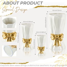 Ninehaoou 3 Pcs Bow Vases White Ceramic Flower Vase for Home Decor 9.3" 6.9" 5.3" Cute Tulips Flower Vases for Bouquet Large Decorative Vase for Home Bathroom Table Centerpieces Decor