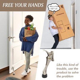 Kickdown Door Stopper 4 Inches - 4 Packs One Touch Adjustable Height Door Stop for The Bottom of Door Zinc Alloy Metal Door Stopper with Rubber Tip & Wall Protectors for Wide Doors Satin Nickel