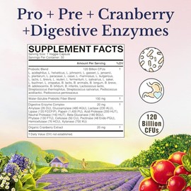 Vitalitown Probiotics for Women 120 Billion CFUs, 30 Strains, with Prebiotics & Digestive Enzymes & Cranberry, Gut & Vaginal Health, Vegan 30 (Pack of