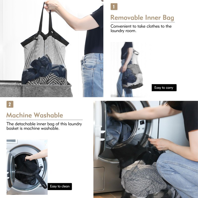 DOKEHOM 150L Double Laundry Basket with Lid and Removable Laundry