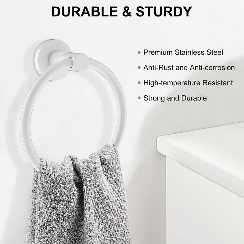 SetSail Towel Holder for Bathroom Wall Screw-in White Towel Ring