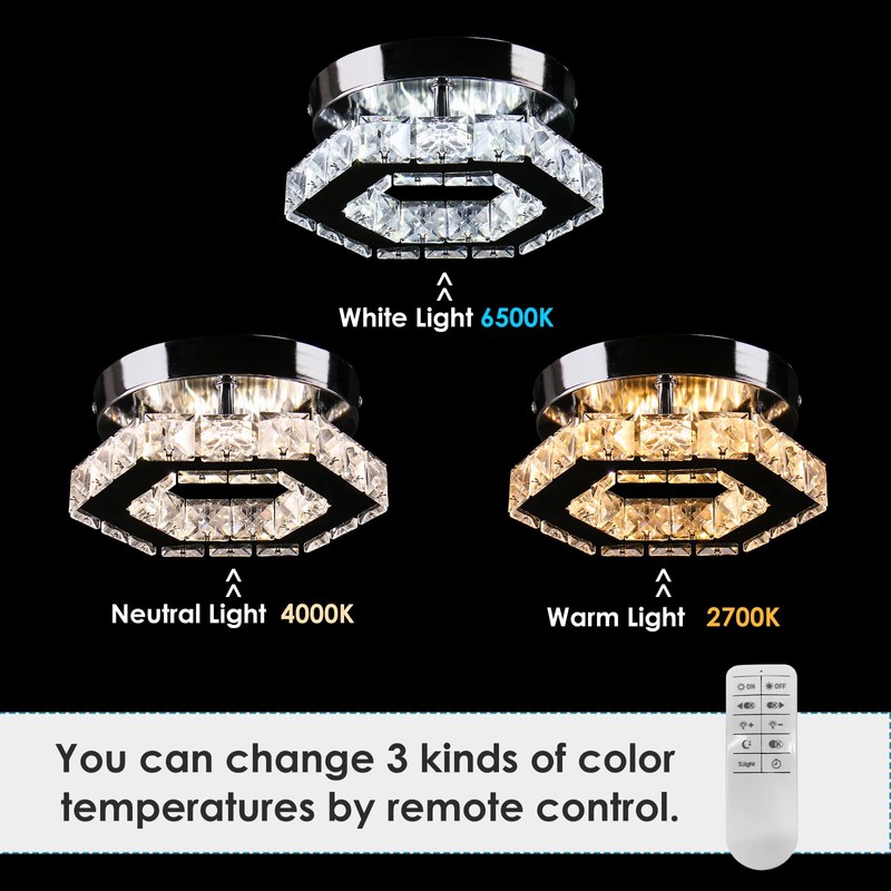 Cainjiazh Dimmable Crystal Chandelier Mini LED Flush Mount Ceiling Light