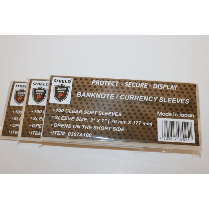 SHIELD 100 Sleeves 3" x 7" for U.S BANKNOTE /