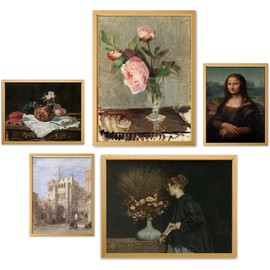 Renaissance Wall Decor - Set of 5 Leonardo da Vinci Art Prints/Antique Renaissance Wall Art Prints, Portrait Picture Artwork, Fine Art Prints & Art Lover Gifts, Home Room (8x10, 12x16 OakFramed)