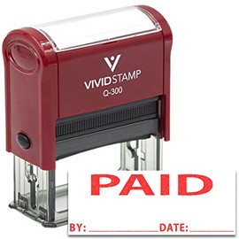 PAID By Date Self Inking Rubber Stamp (Red Ink) Large