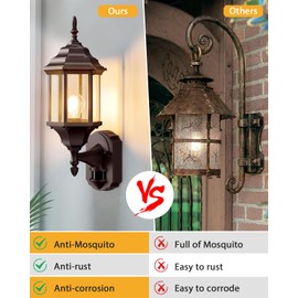 Redluck Motion Sensor Outdoor Lights, 2 Pack 16 inch Dusk to Dawn Outside Porch Lights, Waterproof Anti-Rust Outdoor Wall Lights Exterior Lighting Fixtures for House, Front Door, Brown