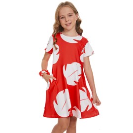 Tbrand Hawaiian Princess Dress Costume for Girls Red Lilo Leaf Dress Kid Summer Party Wear (9-10T)