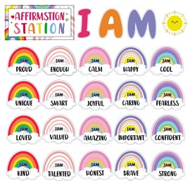 Summer Bright Affirmation Station Bulletin Board Set Motivational Posters Classroom Decoration Mirror Growth Mindset Decor Positive Cutouts for Back to School Class Window Wall Home Party Decor