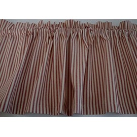Valance Red and Cream Ticking Cotton 53" W X 14" L Window Treatment Curtain