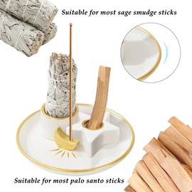 Edailylife Incense Burner Holder, Palo Santo Holder, Sage Holder for Burning, Incense Holder for Sticks, Candle Holder, 5.9 inches Ceramic Ash Catcher Tray for Meditation Yoga Room