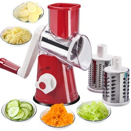 FAVIA Handheld Vegetable Spiral Slicers Cheese Rotary Veggie Mandoline Slicer Chopper 3 Stainless Steel Round Graters Spiralizer BPA Free, A Clean Brush for Free