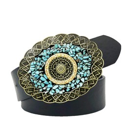 YOQUCOL Vintage Bronze Bohemian Indian Style Belt Buckle Light weight Turquoise Gravel Belt Buckle For Women Men