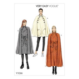 Vogue Patterns V9288ZZ0 Outerwear Misses' Cape with Stand Collar, Pockets, and Belt, L-x-Large-Xx-Large, Red
