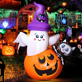UIEYAKFR Inflable Halloween Decoracion Exterior,Luces Fantasmas Inflables 1.5M/6FT,Adornos Halloween,Inflable Fantasma,para día de Muertos Interiores Jardín Patio Césped Fiesta