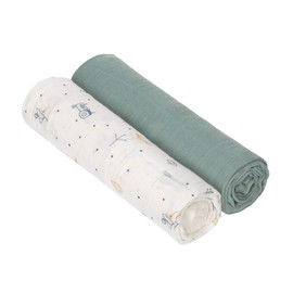LÄSSIG Panno per ruttini per neonati in mussola set di 2 pezzi in cotone 120 x 120 cm/ Heavenly soft Swaddle XL Garden Explorer Tractor