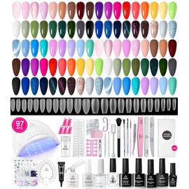 Beetles 25Colors+ Gel Nail Polish Starter Kit【UV Light&Top Base Gel&Diamond Decorations&Stickers&Manicure Tools】DIY Nails Art Gift salon nails at home #SpringTok - Color: 97Pcs 45 Colors Travel Holiday