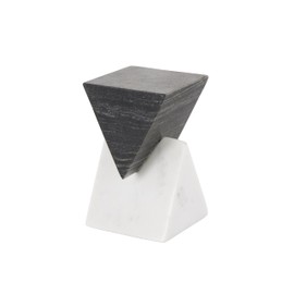 Deco 79 Marble Geometric Decorative Sculpture Stacked Pyramid Home Decor Statue with White Base, Accent Figurine 4" x 4" x 7", White