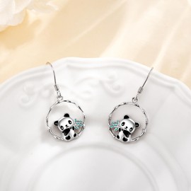 ONEFINITY Panda Earrings 925 Sterling Silver Bamboo Panda Dangle Earrings Cute Panda Jewellery Gifts for Women Panda Lovers