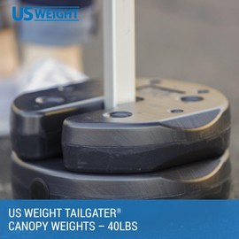 US Weight 40 Pound Canopy Weight Set of 4 and Carry Strap with No-Pinch Design - Easy Installation and Removal to Secure Tents, Canopies, and Umbrellas at Outdoor Events