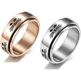 2pcs Cute Cat Ring for Women Anxiety Fidget Stainless Steel Rings Teen Boys Rings Stress Relief Gift for Girls (11#)