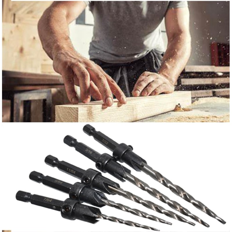 Meichoon Countersink Drill Bit Set 5 Pieces Hex Shank 3