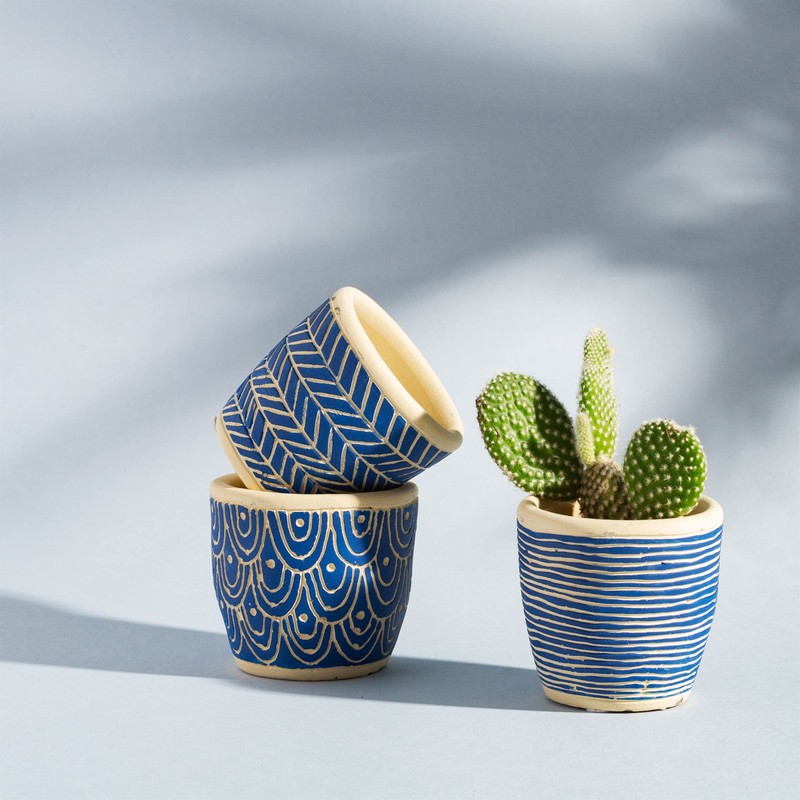 Sass & Belle Blue Mini Cement Planters - Set Of