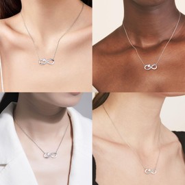 ADVIOK Infinity Necklace for Daughter, 925 Sterling Silver Necklace with Heart Cubic Zirconia Birthdays Present Jewellery with Card & Box Daughter Gifts from Mum/Dad