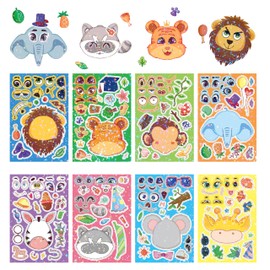 Dvobez 8 Sheets Holographic Make a Face Stickers for Kids, Make Your Own Stickers for Kids Crafts Party Favors Goodie Bags Stuffers Birthday Supplies - Forest Animals