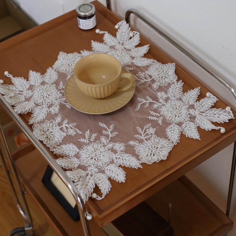 Gratify Lace Doilies with Handmade Beaded Embroidery Lace Table Placemats