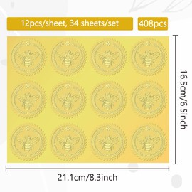 CRASPIRE 408Pcs Bee Gold Foil Embossed Stickers 2" Self Adhesive Envelopes Seals Sticker Bumblebee Labels for Wedding Invitation Graduation Corporate Certificates Diplomas Gift Wrapping Decor