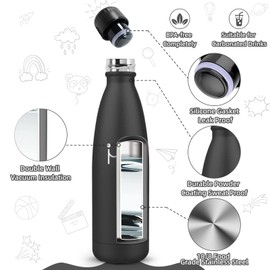 Motswedi Thermos Flask, 500 ml, BPA-Free, Stainless Steel, Vacuum Insulated, Stainless Steel Drinking Bottle, Double-Walled, Water Bottle, Water Bottle for School, Travel, Sports, Bike, Yoga, Black