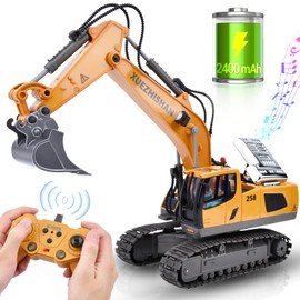 Excavadora, Juguete de Excavadora RC, Juguete Excavadora Control Remoto de 11 Canales con Pala de Aleacióncon, Luces y Sonidos Simulados, Vehículo de Construcción de Excavadora Recargable, 1/20