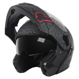SPARK DOT Approved Modular Flip-Up Dual Visor Motorcycle Full Face Helmet, Skull, Medium (57-58cm)