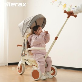 7-in-1 All-Terrain Kids Tricycle Stroller Foldable Toddler Tricycle Adjustable Push Handle