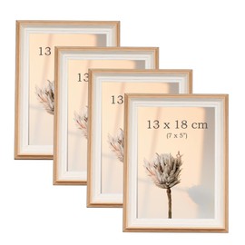 YoHyien Picture Frame 13 x 18 cm, Set of 4, Freestanding Photo Frames 13 x 18 cm for Desk, Picture Frame with Plexiglass for Wall Mounting, Picture Photo Frame for Wall (Wood Look, 13 x 18 cm)