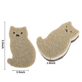 Kitchen Scrub Sponges Non-Scratch Multi-Use Heavy Duty Scrub Sponge for Dishes Pots and Pans Three-Layer Cat Shape Cleaning Sponge（4pack）（cat）