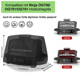 Newbob Cover for Ninja Woodfire, Grill Cover Suitable for Ninja Woodfire Grill OG701/OG751 Outdoor Use, 420D Oxford Waterproof Grill Cover XSKCOVEREU (61 x 48 x 34 cm)