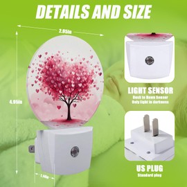 Cosharkly Tree Night Light,Pink Heart Night Lights Plug into Wall for Kitchens Toilets Bedroom Decorative Half Round Nightlight Led Lamp 0.5W Sleep Friendly