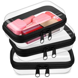 Hoolerry 3 Pcs Clear Hard Zipper Case Plastic Pouch Transparent Hard Case Clear Makeup Bag Portable Travel Organizer Bin for Cosmetics, Building Blocks, Puzzles(Black,XS)