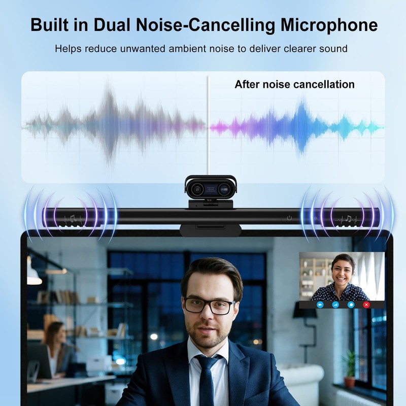 4K Webcam for PC with Microphone&Light,4-in-1 Web Cam with Speaker,Dual