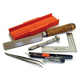 Zona 38-700 Hobby Tool Kit, Plastic Mini Miter Box 35-250, 32Tip Ultra Thin Razor Saw 35-200, Pin Vise 37-140, L-Square Ruler 37-434, Retractable Knife Set 39-850