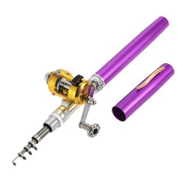 Topyond Mini Telescopic Pen Fishing Rod Reel Combo Portable Pocket Sized Fishing Gear with Aluminum Alloy Reel, 25m Fishing Line, Soft Lures, Jig Hooks for Boat, Dam, Ice Fishing (Purple)