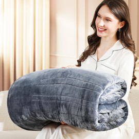 buzzkick Heated Blanket Queen Size 84"x90", 2025 Upgraded Dual-Spiral Electric Blanket Queen with Dual Control 10 Hours Auto-Off 8 Heat Levels Over-Heat Protection Soft Flannel Heater for Gifts(Grey)