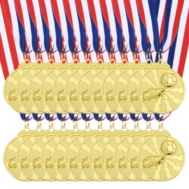 sourcing map Soccer Medals 2 Inch, Gold Award Medals with Neck Ribbon for Team Sports Games Competitions Party Favors 24 Pieces