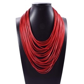 Yuhuan Necklace Women Fashion Bib Choker 36 Layers Wax Line Collar Statement Jewelry, Wax Line