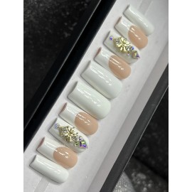 Handmade  CUSTOM Gel Press On Nails, NUDE FRENCH BLING 10p FULL SET W Kit