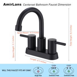 AmirLans Black Bathroom Faucet 2 Hole, 2 Handle 4 Inch Centerset Stainless Steel Matte Black Bathroom Sink Faucet with Pop up Drain and Supply Lines, Black Sink Faucet Bathroom