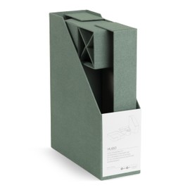 Bigso Box of Sweden HUGO 4-Piece Desk Set with 1 Magazine File, 1 Pen Holder, 1 Sorting Box and 1 Box without Lid - Fibreboard and Paper Organiser System in Linen Look - Mint Green