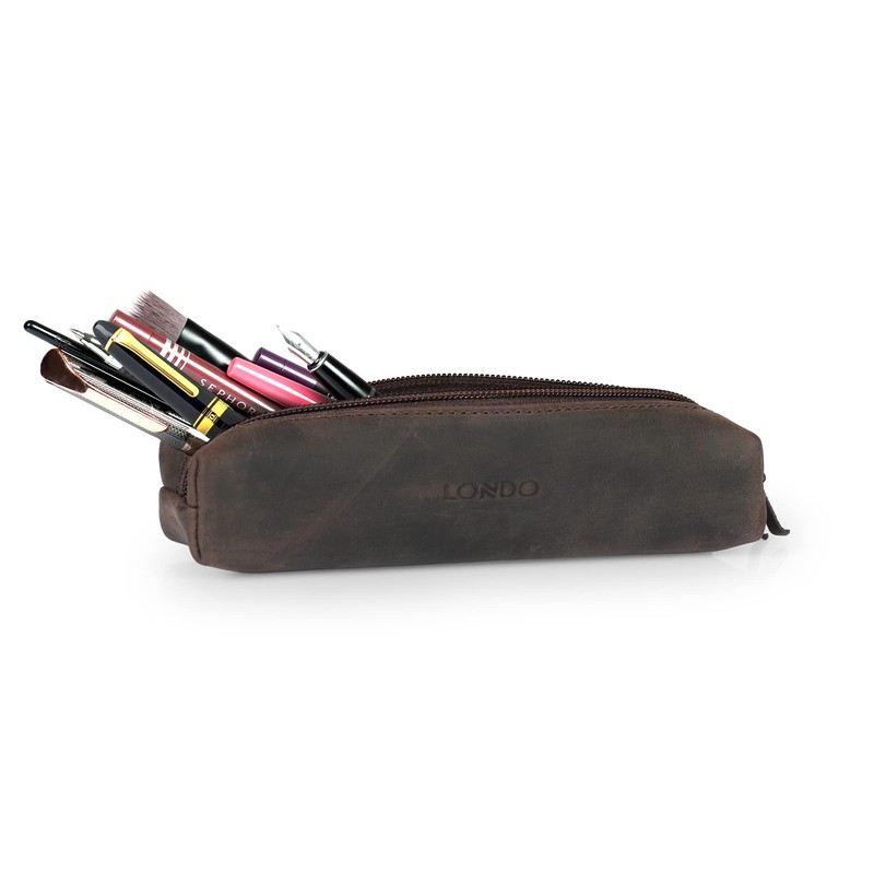 Londo Genuine Leather Zipper Pen, Pencil & Cosmetic Case (One